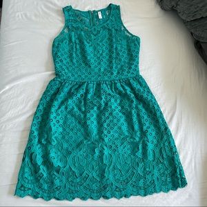 Teal Lacey Dress with Elastic Waistline